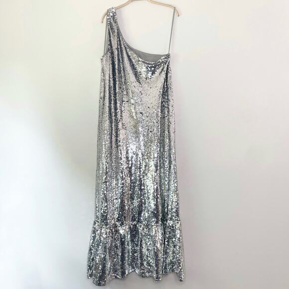 Anthropologie Silver Sequin Midi Dress - Picture 4 of 10